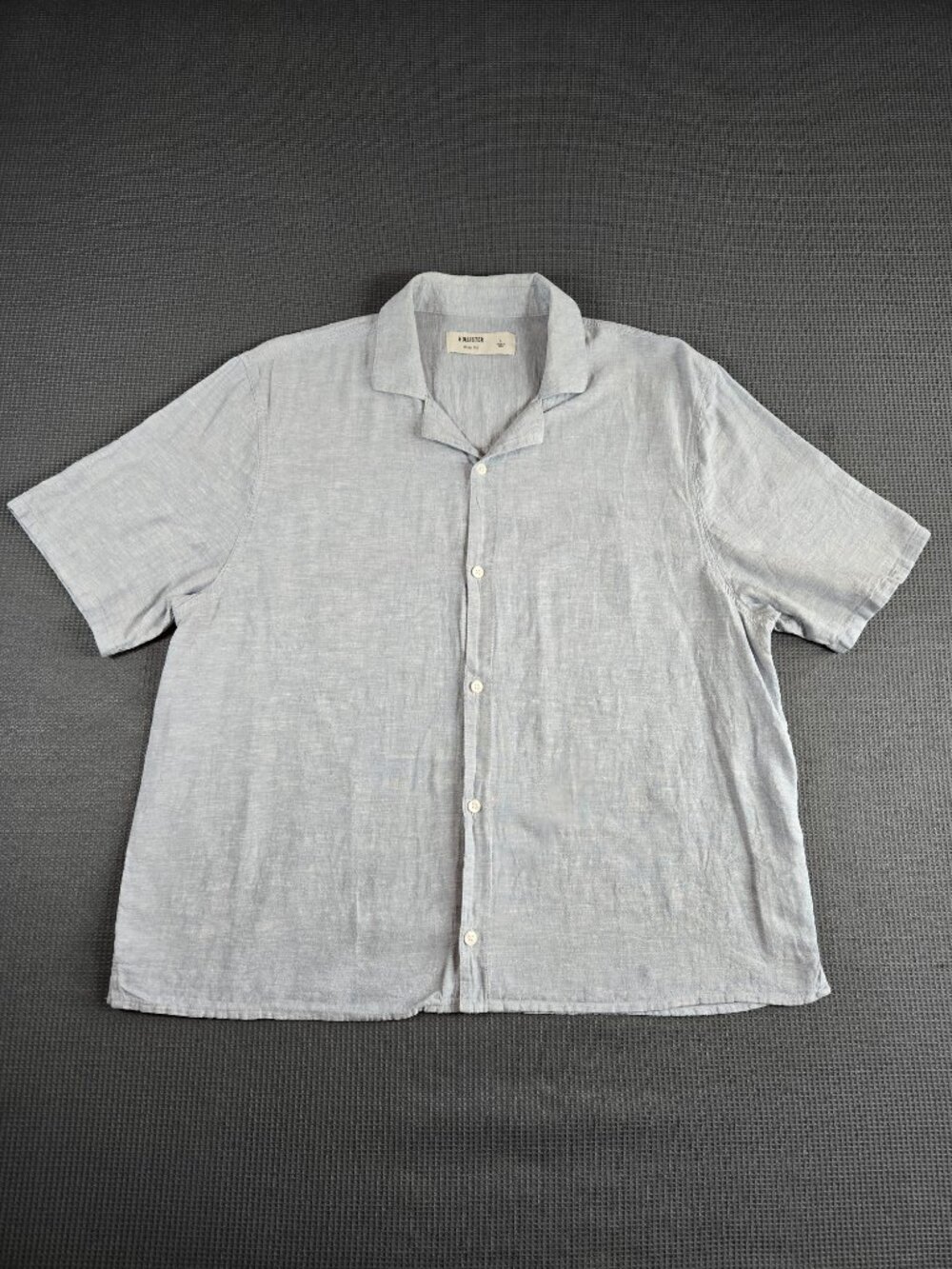 Hollister Boxy Fit Linen-Blend Camp Shirt Men's L Gray